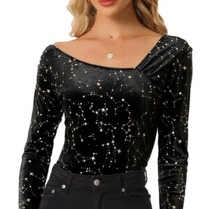 Black Velvet Star Patterned Women's Top